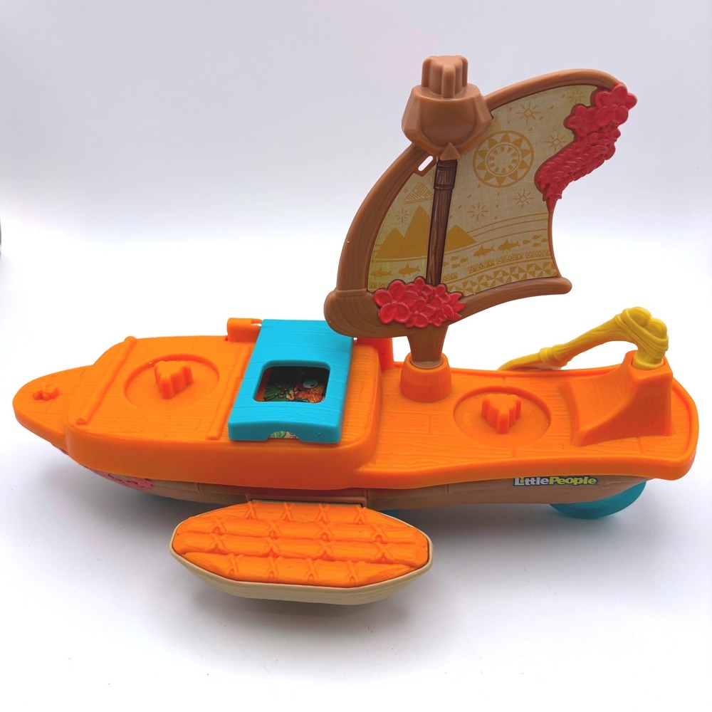 Fisher Price Little People Moana Ocean Voyage Canoe Boat Toy HNR27 Orange Brown‎